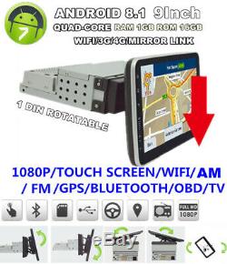 1 Din Android 8.1 9 1080P Quad-core 16GB Car Stereo Radio GPS OBD MP5 Player