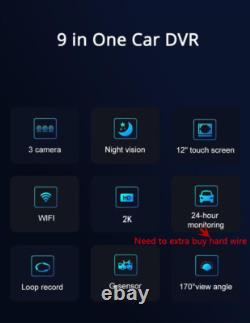 11.26in 3 Lens Dash Cam Car Mirror DVR Video Recorder Front Inside Rear Cameras