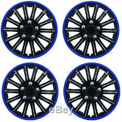 14 Inch Lightning Sports Wheel Cover Trim Set Black With Blue Ring Rims (4Pcs)