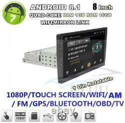 1DIN 8 Adjustable Android 8.1 1080P Quad-core 1GB+16GB Car Stereo Radio+camera