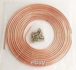 3x 25Ft Coil Roll Iron Plating Copper Brake Line Tubing Kit with48 Fittings 1/4OD