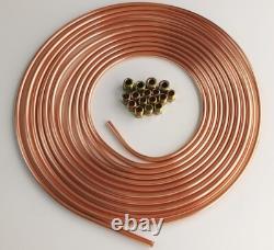3x 25Ft Coil Roll Iron Plating Copper Brake Line Tubing Kit with48 Fittings 1/4OD