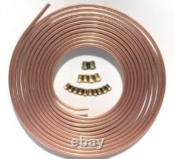 3x 25Ft Coil Roll Iron Plating Copper Brake Line Tubing Kit with48 Fittings 1/4OD