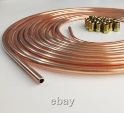 3x 25Ft Coil Roll Iron Plating Copper Brake Line Tubing Kit with48 Fittings 1/4OD