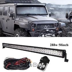 50Inch LED Light Bar Combo+Wiring+Remote Kit For Jeep