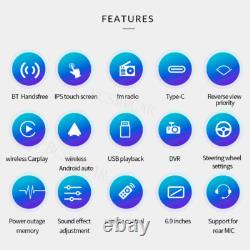 6.9in Single 1 Din Car Radio Stereo For Apple Carplay Android Auto BT FM 2+32G