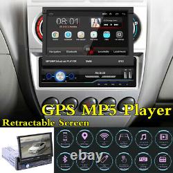 7 GPS Car Radio HD Retractable Screen Stereo Head Unit 1Din Bluetooth Player