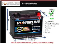 AGM Battery fits RENAULT CAPTUR CLIO SCENIC TWINGO 1992 on Stop Start 027 AGM