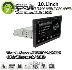 Android8.1 1DIN 10.1 HD Head Unit Car Stereo Radio MP5 Player GPS Sat Nav 2+32G