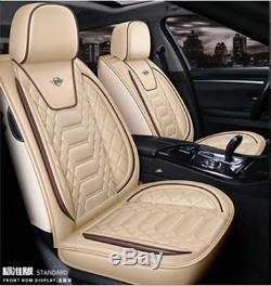 Beige Full Set Car Seat Cover PU Leather Seat Cushion For Interior Accessories