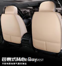Beige Full Set Car Seat Cover PU Leather Seat Cushion For Interior Accessories