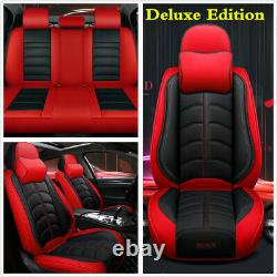 Black/Red Car Seat Covers PU Leather Universal Pet Protector Full Set Front Rear