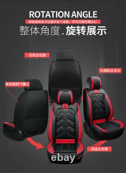 Black/Red Luxury Leather 5-Seats Car Front+Rear Seat Cover Cushion Accessories