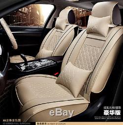 Creamy White Wearproof PU Leather Seat Covers Neck Pillow M for Car All Seasons