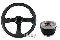 F2 BLACK Sports Steering Wheel + Quick Release boss B29 BLACK