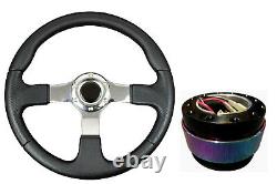 F2 CHROME Sports Steering Wheel + NEO CHROME Quick Release boss BN BLACK