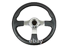 F2 CHROME Sports Steering Wheel + Quick Release boss B30 BLACK