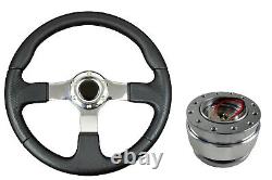 F2 CHROME Sports Steering Wheel + Quick Release boss B30 for RENAULT