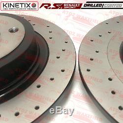 For Renault Clio Sport 197 200 Rear Abs Bearing Drilled Brake Discs Mintex Pads