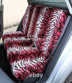 For Renault Clio Sport Tourer Red Tiger Faux Fur Car Seat Covers -Full Set