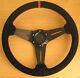 Genuine Leather Sports Steering Wheel with Red Stitch and Suede Finish 350mm