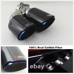 Glossy 100% Carbon Fiber Car Dual Pipe Left Exhaust Pipe Tail Muffler Tip Blue