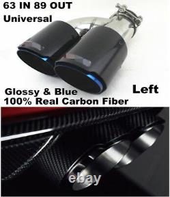 Glossy 100% Carbon Fiber Car Dual Pipe Left Exhaust Pipe Tail Muffler Tip Blue