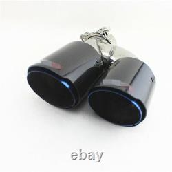 H Style Right Side Chrome Blue 63-89mm Real Carbon Fiber Car SUV Exhaust Pipe X1