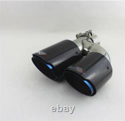 H Style Right Side Chrome Blue 63-89mm Real Carbon Fiber Car SUV Exhaust Pipe X1