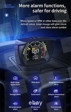 HUD Smart Gauge OBD2 + GPS + Slope Meter Speed RPM Oil Temp EGT Voltage Alarm