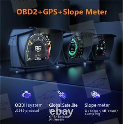 HUD Smart Gauge OBD2 + GPS + Slope Meter Speed RPM Oil Temp EGT Voltage Alarm