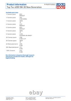 Liqui Moly 5W30 Engine Oil Top Tec 4200 Low Friction BMW LL PORSCHE 8973 10L