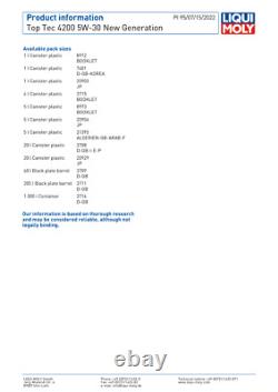 Liqui Moly Top Tec 4200 5W30 Engine Oil ACEA C3, ACEA C2 7 Litre BMW 8973 UK