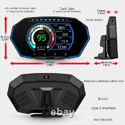 OBD2 GPS Car Head Up Display HUD Smart Gauge Speedometer Water Oil Temp Alarm