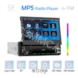 Single 1 DIN 7in Flip Out Touch Screen Car Stereo Radio Bluetooth MP5 Player