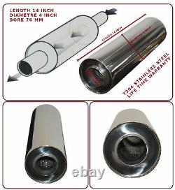 UNIVERSAL T304 STAINLESS STEEL EXHAUST PERFORMANCE SILENCER 14x4x 76MM- RNT1