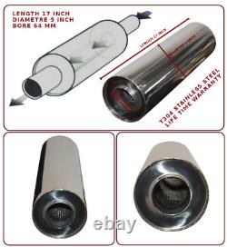 UNIVERSAL T304 STAINLESS STEEL EXHAUST PERFORMANCE SILENCER 17x5x 64MM- RNT1