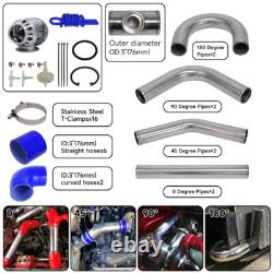 Universal 3.0 76mm Aluminum Intercooler Pipe + BOV Turbo Blow Off Valve Kit BL