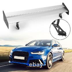 Universal Aluminum Adjustable Double Deck GT Rear Trunk Wing Spoiler Silver T3