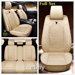 Universal Beige Leather Full Set 5D Surrounded Car Seat Cover Cushion Protectors