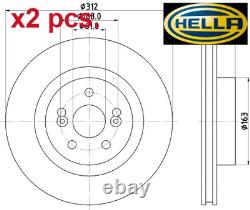 X2 Pcs Front Brake Disc Set Left & Right 8dd 355 128-861 Hella I